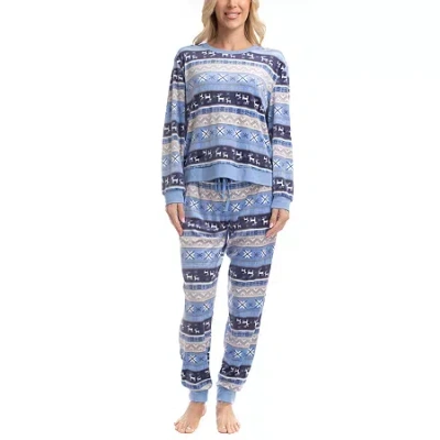 Muk Luks Womens Velour Crew Neck Long Sleeve 2-pc. Pajama Set In Multi