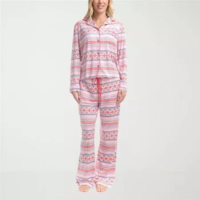 Muk Luks Womens Velour Long Sleeve 2-pc. Pajama Set In Pink