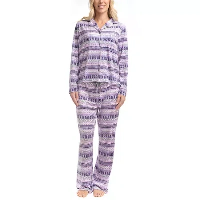 Muk Luks Womens Velour Long Sleeve 2-pc. Pajama Set In Purple
