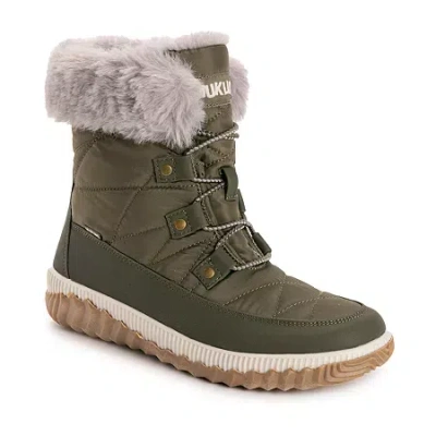 Muk Luks Womens Winnie Waverly Flat Heel Winter Boots In Green