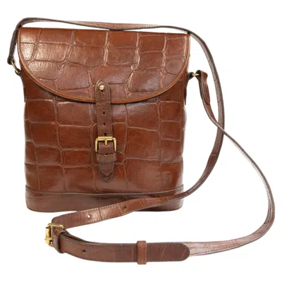 Pre-owned Mulberry 1990s  Binocular Crossbody Bag In Brown Crocodile Embossed Leather In Purple