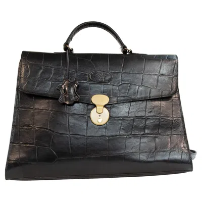 Pre-owned Mulberry 1990s  Black Congo Leather Laptop Bag In Purple
