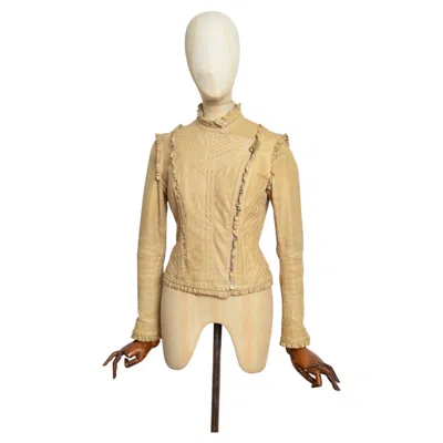 Pre-owned Mulberry 2000's  Vintage Boho Victorian Beige - Tan Leather Fitted Jacket In Purple