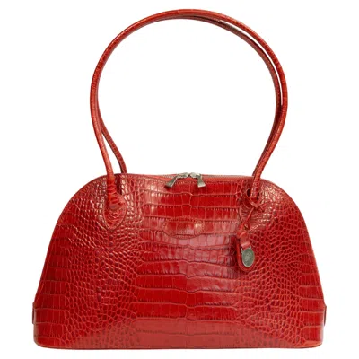 Pre-owned Mulberry 2000s  Red Crocodile Embossed Leather Shoulder Bag
