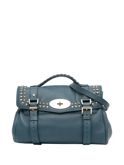 Pre-owned Mulberry 2010-2015 Grained Calfskin Studded Alexa Satchel In Blue