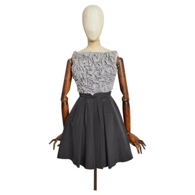 Pre-owned Mulberry 2010's  London Grey Taffeta Fit & Flare Cocktail Party Mini Dress In Purple