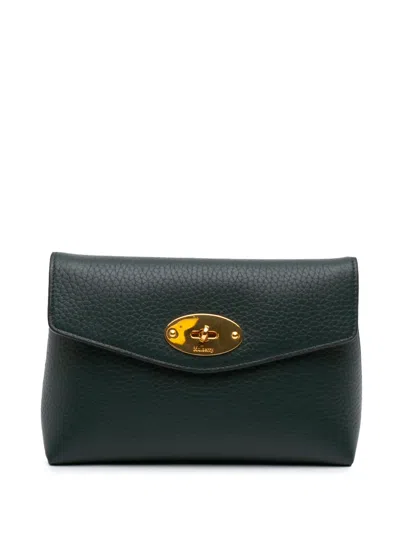 Pre-owned Mulberry 2015-2026 Small Grained Calfskin Darley Cosmetic Pouch In Green