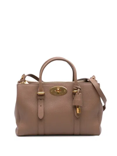 Pre-owned Mulberry 2020-2025 Grained Calfskin Bayswater Double Zip Tote Satchel In Brown