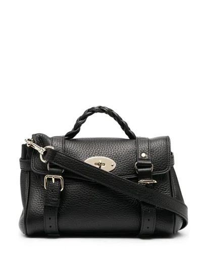 Mulberry 'alexa' Black Mini Handbag With Adjustable And Removable Shoulder Strap And Braided Handle