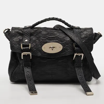 Pre-owned Mulberry Alexa Navy Blue Python Embossed Leather Bag