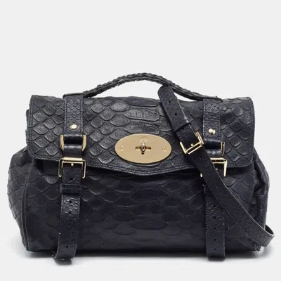 Pre-owned Mulberry Alexa Navy Blue Python Embossed Leather Satchel
