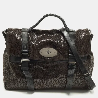 Pre-owned Mulberry Alexa Oversized Brown/black Textured Suede And Leather Bag
