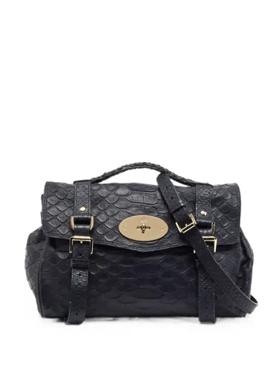 Pre-owned Mulberry Alexa Python-embossed Satchel Bag In Blue