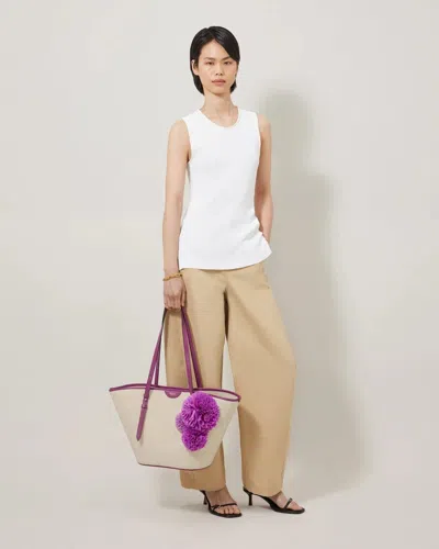 Mulberry Basket Tote Orchid Bloom Raffia & Pom Poms