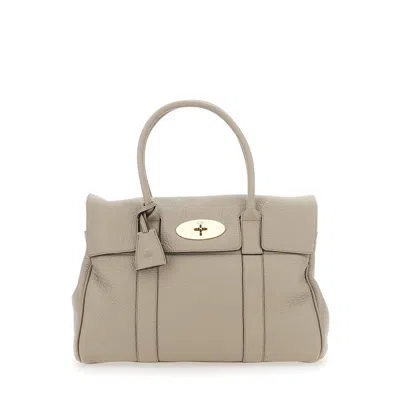 Mulberry Bayswater Beige Shoulder Bag With Postmans Lock In Hammered Leather In Neutral
