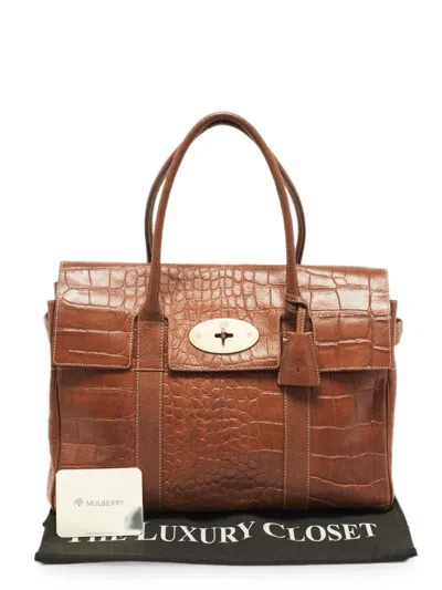 Pre-owned Mulberry Bayswater Croc-embossed Tote Bag In Brown