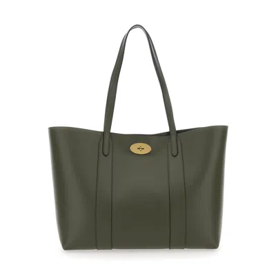 Mulberry Bayswater Green Tote Bag With Front Turn-lock Closure In Leather Woman