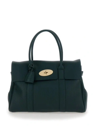 Mulberry Bayswater Green Handbag With Postmans Lock In Hammered Leather Woman