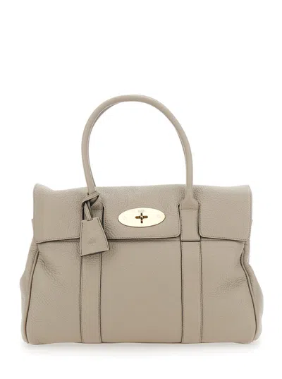 MULBERRY BAYSWATER BEIGE SHOULDER BAG WITH POSTMANS LOCK IN HAMMERED LEATHER WOMAN