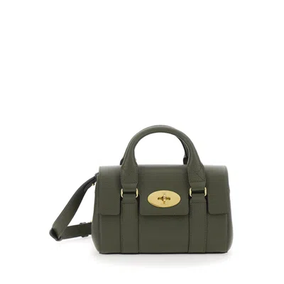 Mulberry Bayswater Mini Green Handbag With Twist Lock In Hammered Leather Woman