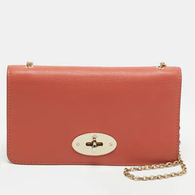 Pre-owned Mulberry Bayswater Orange Leather Wallet On Chain