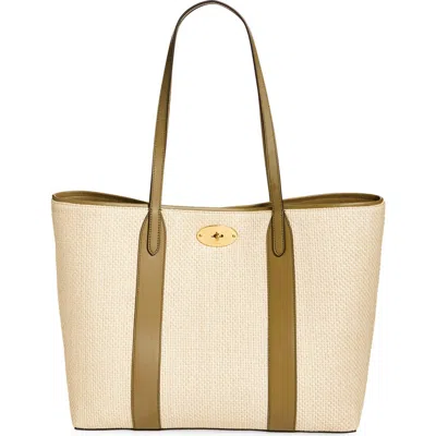 Mulberry Bayswater Raffia & Leather Tote In Linen Green/natural