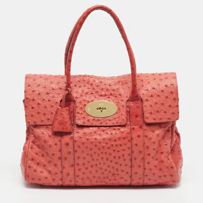 Pre-owned Mulberry Bayswater Red Ostrich Leather Satchel