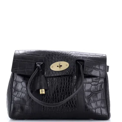 Mulberry Bayswater Satchel Crocodile Embossed Leather Medium In Black