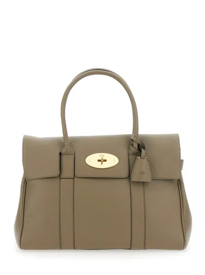Mulberry Bayswater Pebbled Leather Satchel In Linen Green