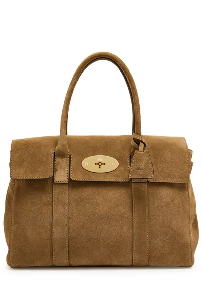 Mulberry Bayswater Small Suede Shoulder Bag In Sand