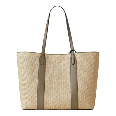 Mulberry Bayswater Tote Linen Green & Natural Raffia & Leather