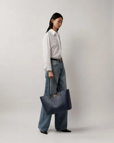 Mulberry Bayswater Tote Night Sky & Poplin Blue Small Classic Grain With Contrast
