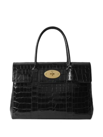 Mulberry Bayswatter Crocodile-embossed Tote Bag In Black