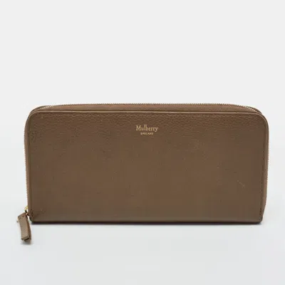 Pre-owned Mulberry Beige Leather Zip Around Continental Wallet In Sand