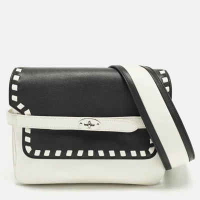 Pre-owned Mulberry Belted Bayswater Black/white Whipstitch Leather Small Shoulder Bag