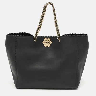 Pre-owned Mulberry Black Leather Large Flower Cecily Tote