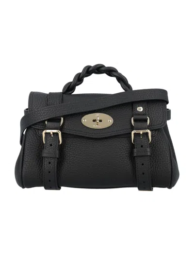 Mulberry Black Mini Shoulder Handbag With Braided Handle And Postman's Lock Closure