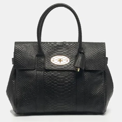 Pre-owned Mulberry Black Python Effect Leather Bayswater Satchel
