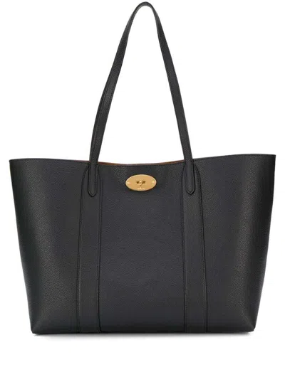 Mulberry Black Tote Bag With Front Turn-lock Closure And And Two Top Handles