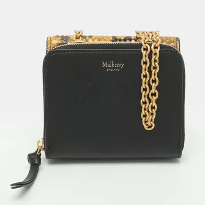 Pre-owned Mulberry Black/brown Leather And Python Wallet On Chain