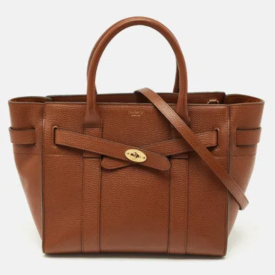 Pre-owned Mulberry Blue Leather Small Zipped Bayswater Tote In Brown