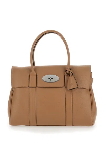 Mulberry Bayswater Brown Handbag With Twist-lock Fastening In Grainy Leather Woman In Beige