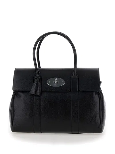 Mulberry 'bayswater' Black Handbag With Postman's Lock In Hammered Leather Woman