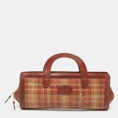 Mulberry Brown/multicolor Woven Leather Satchel In Burgundy