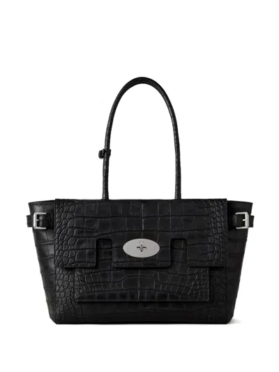 Mulberry Buckle Bayswater Crocodile-effect Tote Bag In Black