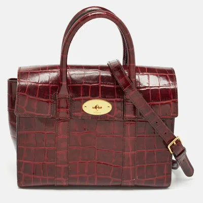Pre-owned Mulberry Burgundy Croc Leather Small Bayswater Satchel