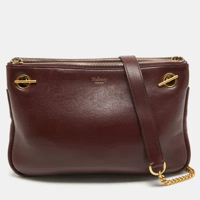 Mulberry Burgundy Leather Winsley Shoulder Bag In White