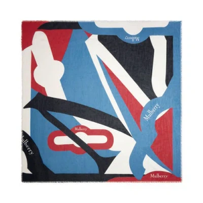 Mulberry Cashmere Logo Square Scarf In Blue
