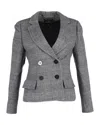 Mulberry Check Double-breasted Blazer In Gray Wool In Grey