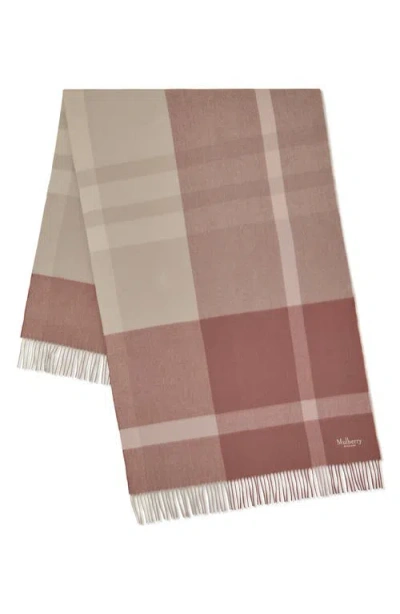 Mulberry Check Merino Wool Scarf In Autumn Rose/powder Rose